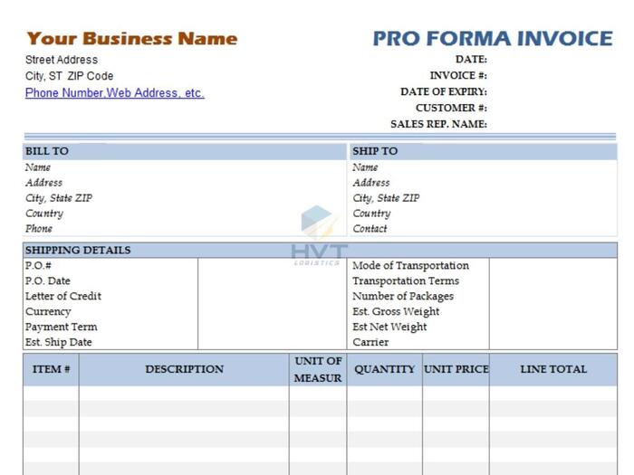 Nội dung của Proforma Invoice